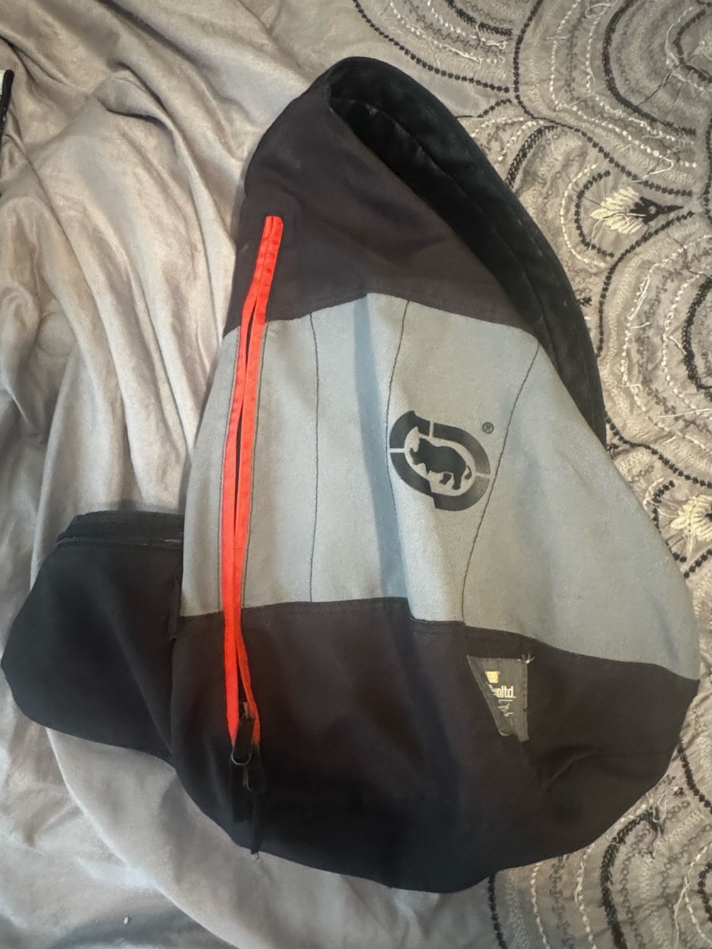 Ecko Unlimited Black and Gray Crossbody Sling Bag with Red Accent